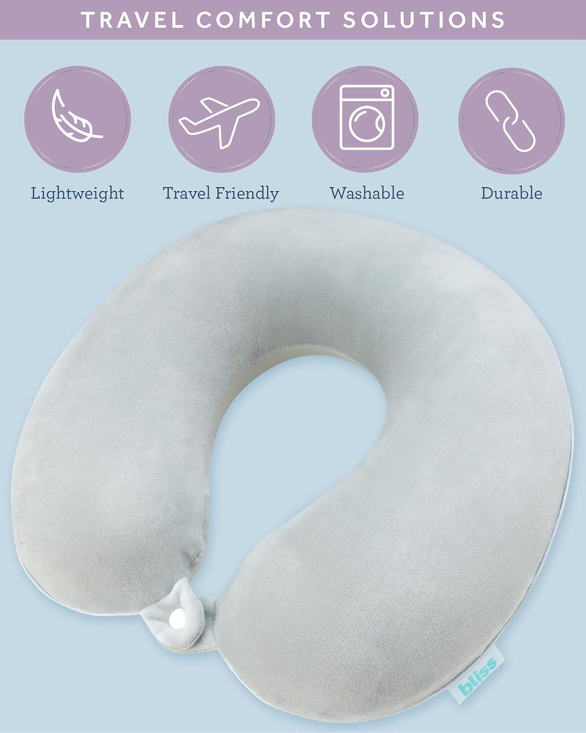 Neck Pillow - Lightweight U Shaped High Density Memory Foam Travel Neck Pillow with Snap Closure for Travelling, Size One Size, Grey Fleece