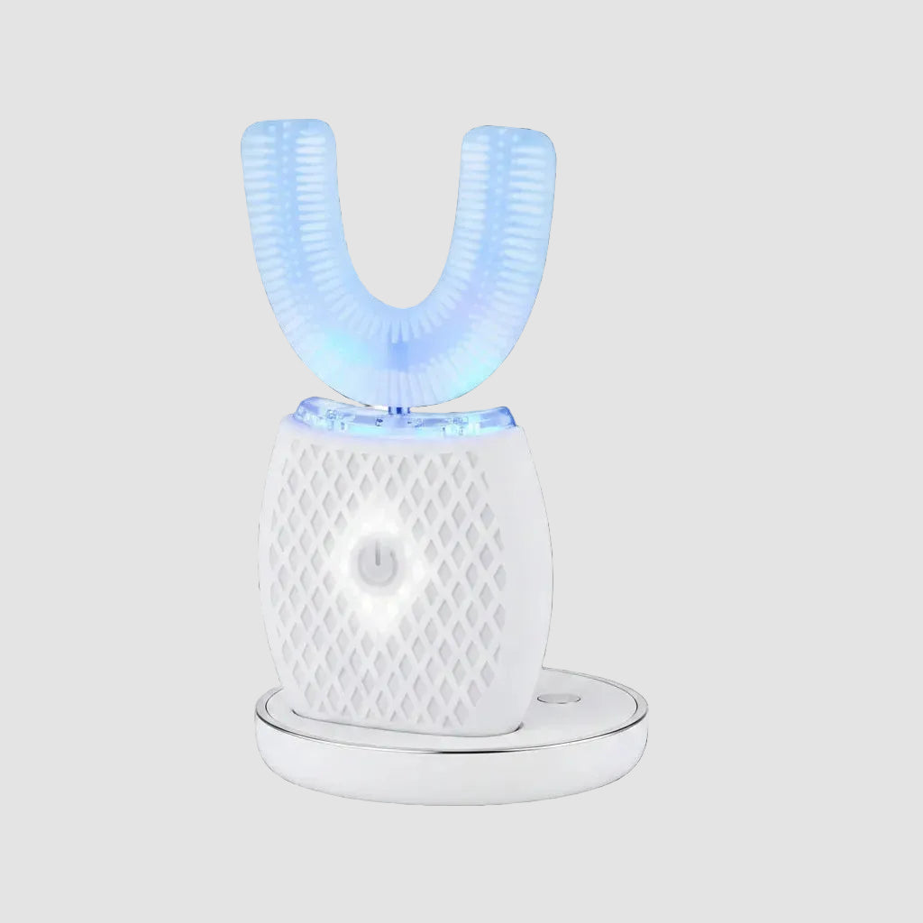 Ultrasonic Automatic Toothbrush, Ultrasonic U-Shaped Toothbrushes for Adult, 360° Mouth Cleaning, Electric Toothbrush with Automatic Timer, Wireless Charging Teethbrush Kit for Travel or Home (White)