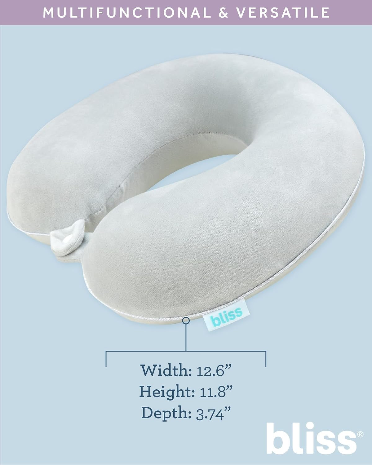 Neck Pillow - Lightweight U Shaped High Density Memory Foam Travel Neck Pillow with Snap Closure for Travelling, Size One Size, Grey Fleece