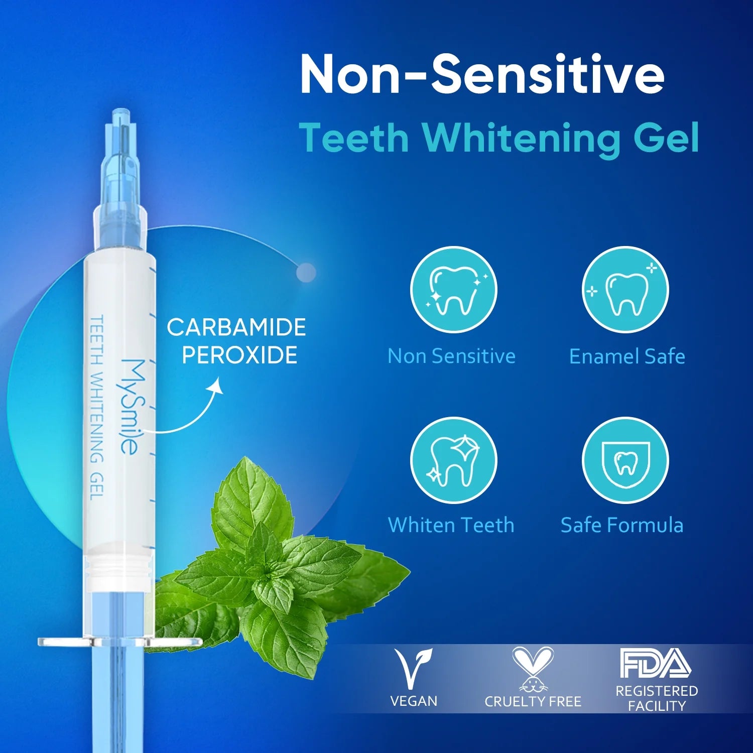 Teeth Whitening Gel Refill Pack, Gentle Enamel Safe Non Sensitive for Teeth Whitening Kit, 10Min Result,Mint, 6Pcs