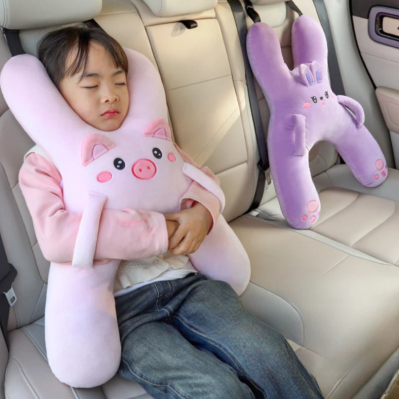 Kids Car Neck Pillow with Seat Belt Safety Sleep Aid Prevent Leaning Head Back Seat Sleeping Comfort during Long Distance Travel